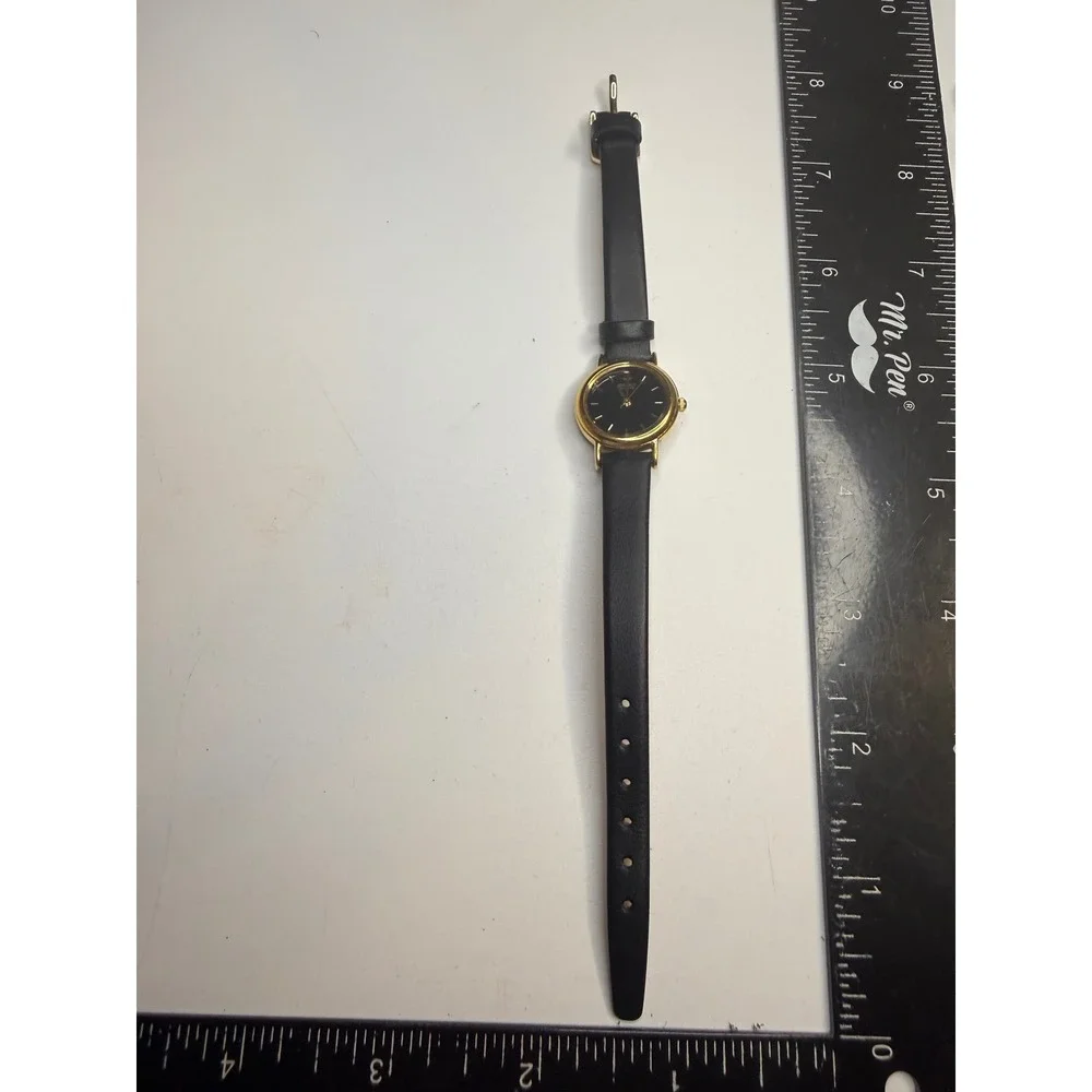 Seiko Quartz Watch 1N01-0E20 Gold Tone Black Dial Black Leather Strap Japan